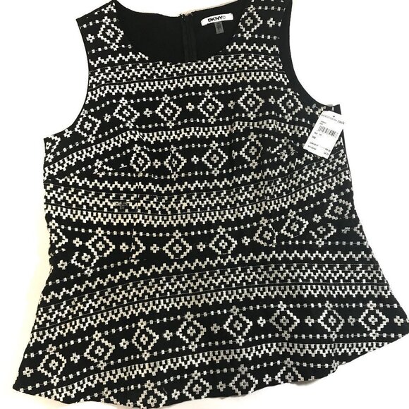 DKNYC 14W Black White Peplum Sleeveless Blouse NWT​​​ - Picture 1 of 7